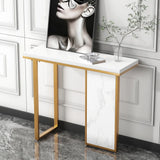 White , Black Narrow Console Table Modern Rectangular with Wooden Top Entryway Table