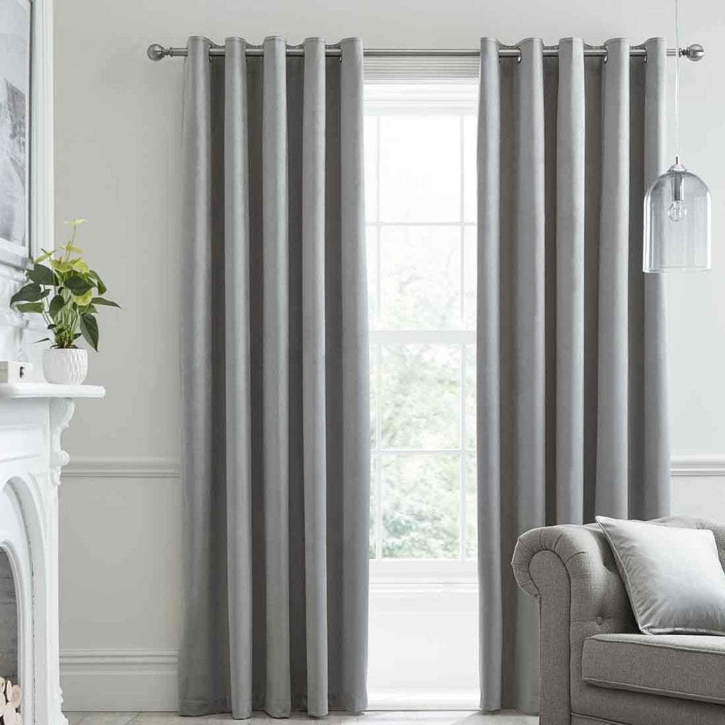Export Cotton Curtains Pair with Lining Light Gray