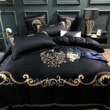 8 Pcs Satin Heavy Luxury Embroidered Duvet set Black