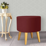 1 Seater Maroon Wooden Stool Round Golden Polished legs