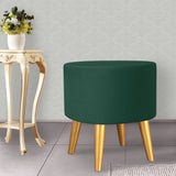 1 Seater Green Wooden Stool Round Golden Polished legs