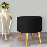 1 Seater Black Wooden Stool Round Golden Polished legs