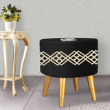 1 seater Black Wooden Stool Round Polished legs with Motives check design