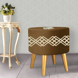 1 seater Camel Wooden Stool Round Polished legs with Motives check design