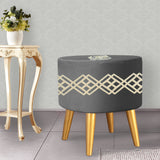 1 Seater Grey Wooden Stool Round Polished legs with Motives check design
