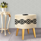 1 seater Cream Wooden Stool Round Polished legs with Motives check design