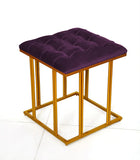 Luxury Velvet Square Stool With Steel Stand purple