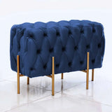 2 Seater Quilted Wooden Stool With Metal Stand Blue