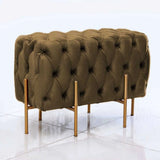 2 Seater Quilted Wooden Stool With Metal Stand Camel