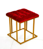 Luxury Velvet Square Stool With Steel Stand red