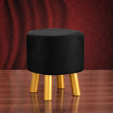 1 seater Black Wooden Stool Round with Golden legs