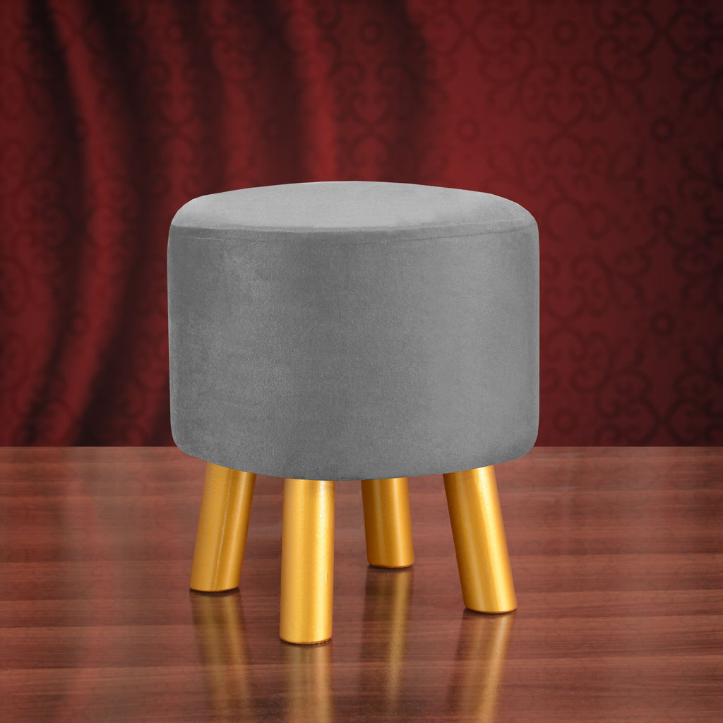 1 seater Light Grey Wooden Stool Round with Golden legs