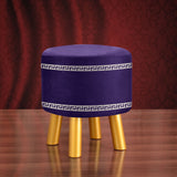 Round bordered Purple Wooden Stool With Golden Polished Legs