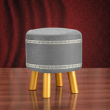 Round bordered Light Grey Wooden Stool With Golden Polished Legs