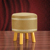 Round bordered Beige Wooden Stool With Golden Polished Legs