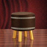 Round bordered Brown Wooden Stool With Golden Polished Legs