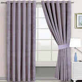 2 Pieces of Plain Velvet Purple Curtain with 2 belts