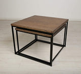 Set of 2 Smoked Ash Wood Side Table with Metal stand