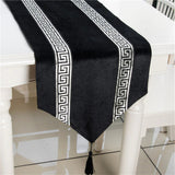Luxury velvet Embroidered Table Runner set - Black/Silver