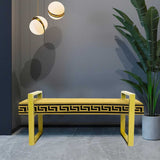 3 Seater Luxury Wooden Stool With Metal Stand Mustard