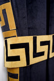 2 Pc's Luxury Embroidered Velvet Greek Border Curtains Black/Gold