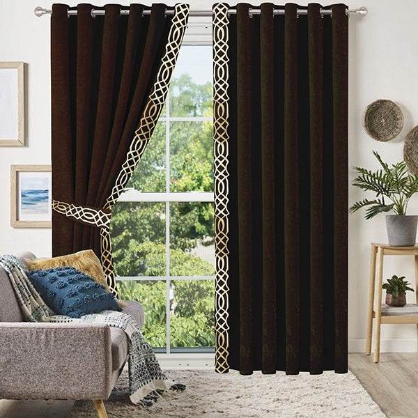 2 Pc's of Luxury Embroidered Velvet Curtain Panels with 2 belts