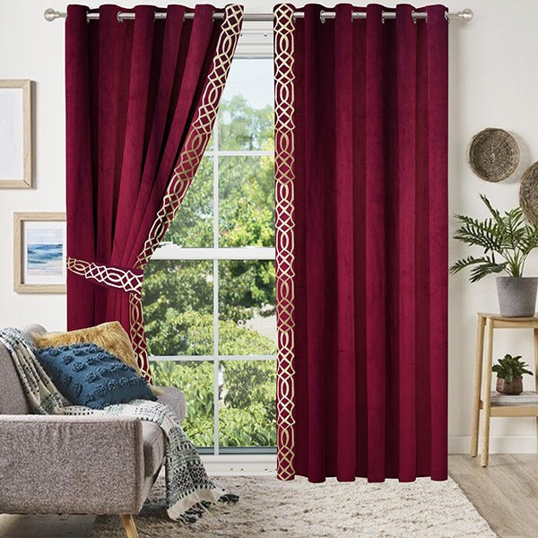 2 Pc's of Luxury Embroidered Velvet Curtain Panels with 2 belts