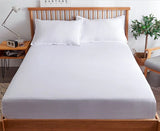 3 Pcs White Plain Fitted Sheet with Pillow covers King size